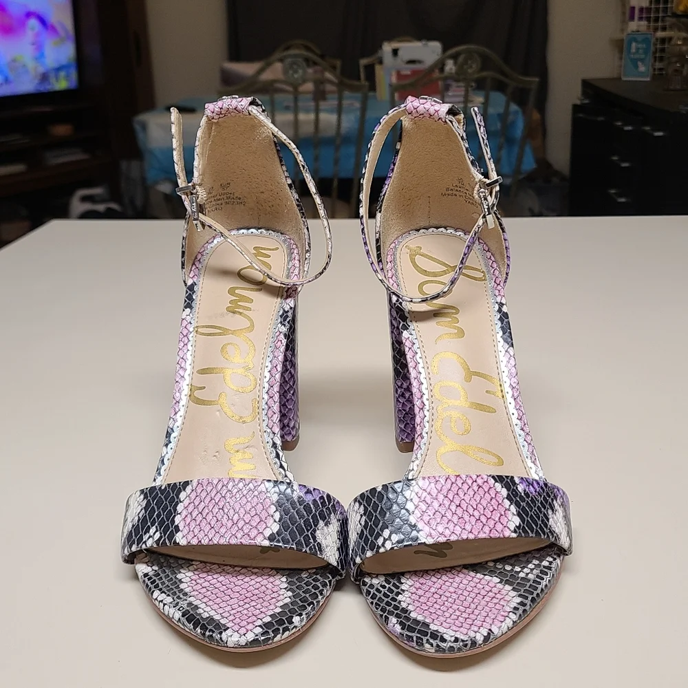 Sam Edelman Yaro snakeskin leather block heel sandals size 7 - Picture 2 of 12